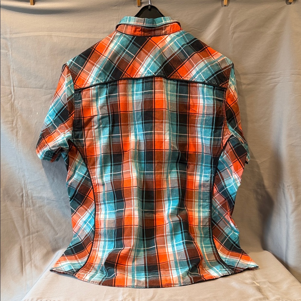 Helix Men's Vibrant Plaid Shirt - Orange, Blue, Black - Picture 3 of 3